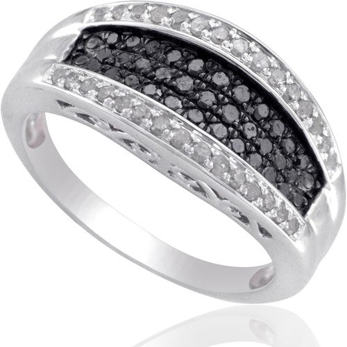 Forever Bride 1/2 Carat T.W. Black and White Diamond Sterling Silver Wedding Band