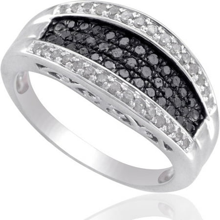 Forever Bride 1/2 Carat T.W. Black and White Diamond Sterling Silver Wedding Band