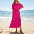thumbnail image 5 of ClodeEU Women's Off Shoulder Maxi Dress, Casual Solid Color Split Hem Beach Dress with Pockets Hot Pink,Women's Plus M, 5 of 9