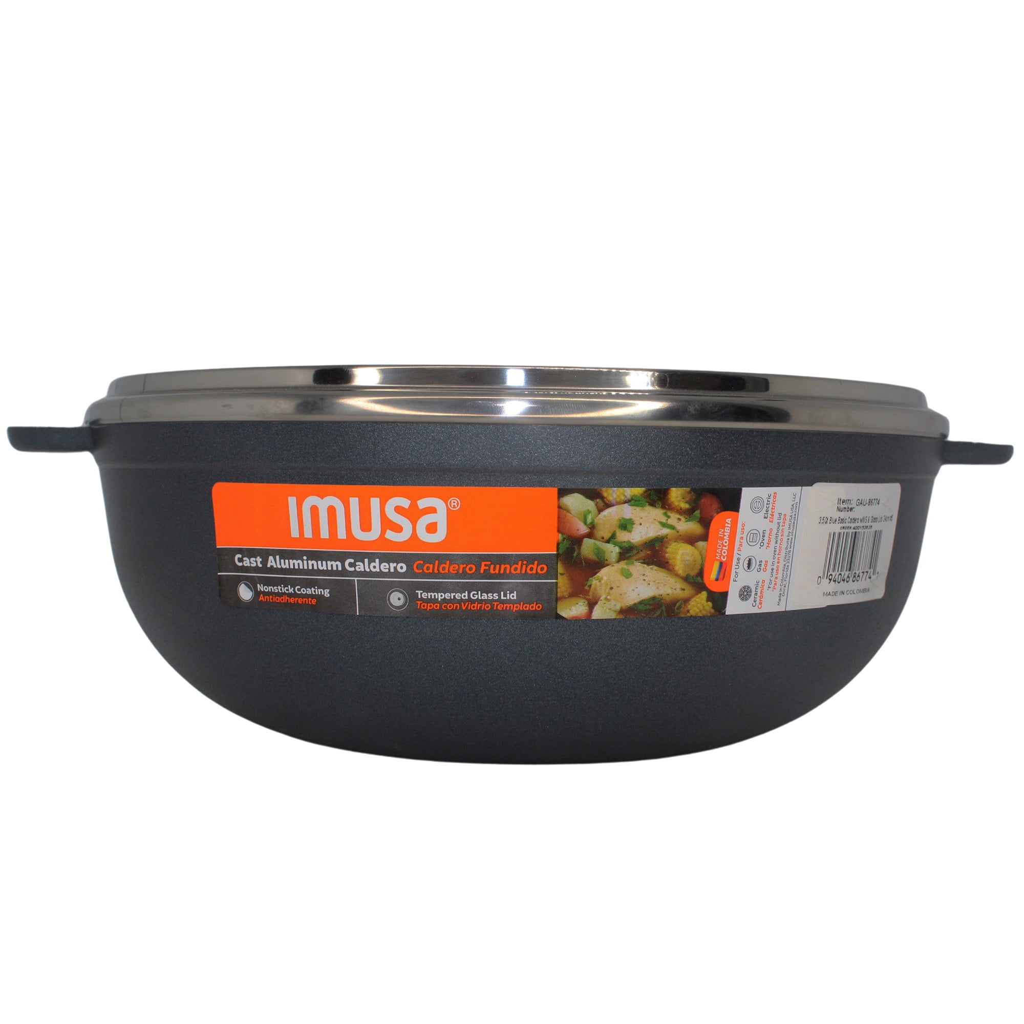 IMUSA 3.5qt Cast Aluminum Nonstick Caldero with Glass Lid, Blue - 24cm