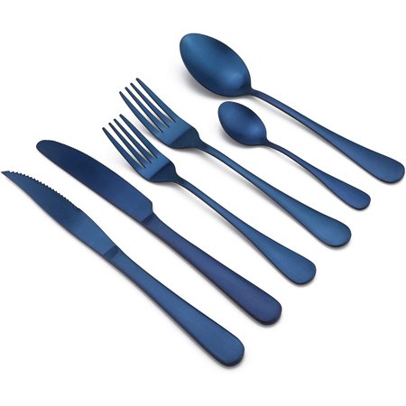 Flatware Rack Blue LZMY 24-Piece Stainless Steel Flatware Set, Matte Colorful Blue Finish ...