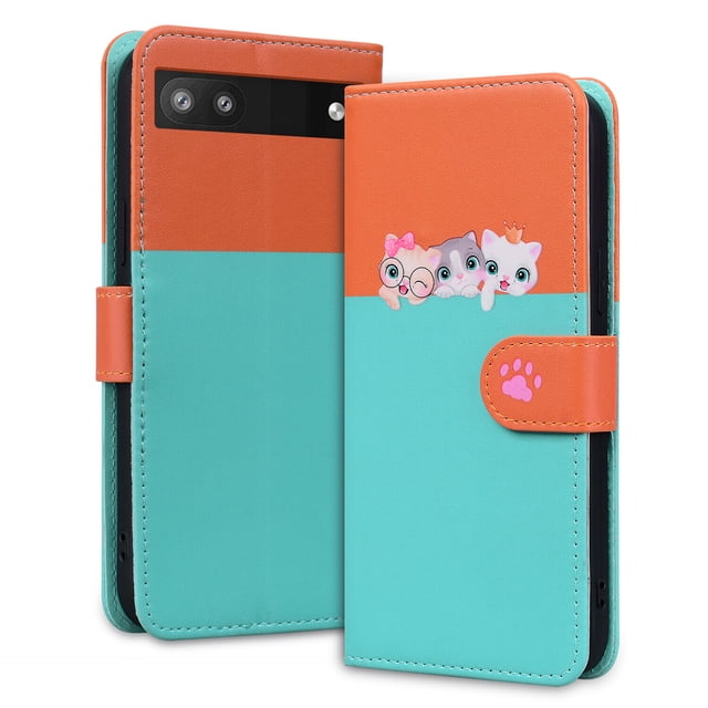 Compatible with Google Pixel 6A Cute Animals Pattern Wallet Case with Card Slots Flip Cover