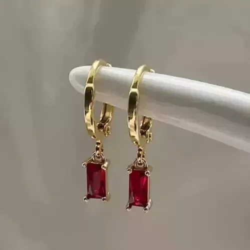 Drop/Dangle Earrings 2Ct Emerald Cut Lab Created Garnet 14K Yellow Gold Plated