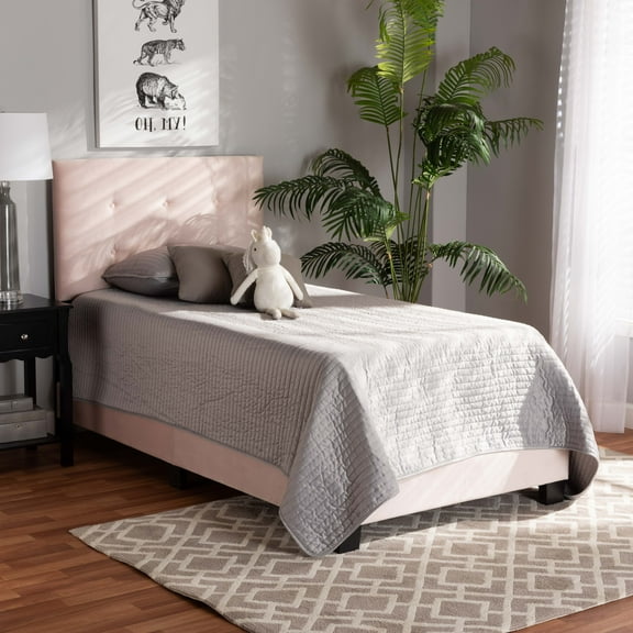 Baxton Studio Caprice Contemporary/Modern Velvet Tufted Panel Bed, Twin, Light Pink/Black