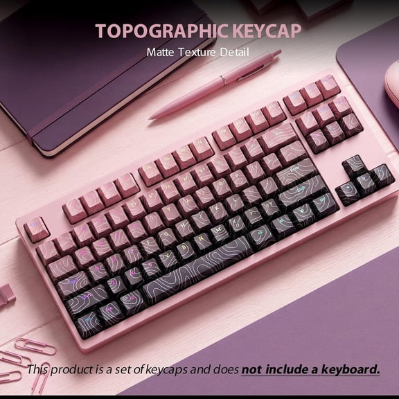 FDSLKJA-Topographic Keycaps PBT, 60 65 75 100 Percent Custom131 Keys,Dye Sublimation Keyboard Keycaps with Cherry Profile for 61/68/84/87/98/100 Cherry Gateron MX Mechanical, Pinkblack
