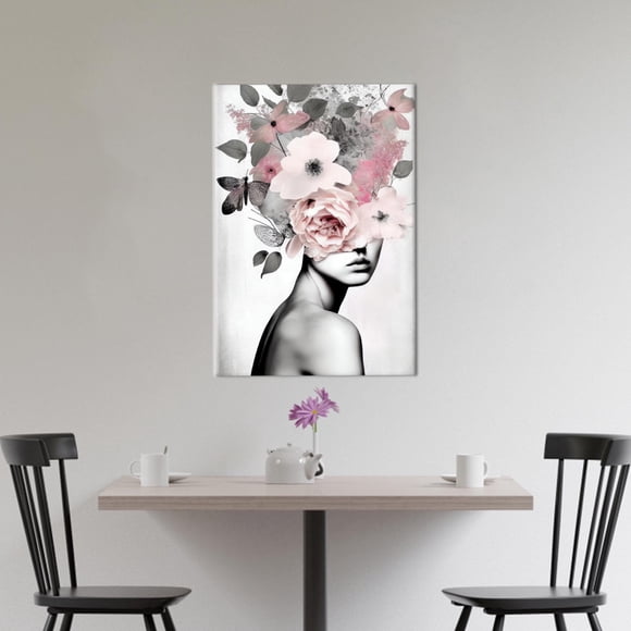 Modern Floral Woman Artwork on Large Canvas Poster Ideal for Bedroom Decor and Wall Hangings Serving as Unique Flower Canvas Gift