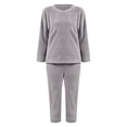thumbnail image 6 of Women's Soft Fleece Pajama Set, Round Neck Long Sleeve Top and Pants, Cozy Winter Loungewear, Solid Color Sleepwear, Comfortable Home Wear Two Piece Outfit Grey M, 6 of 6
