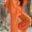 Orange, variant on MORTTIC Women's 2 Piece Outfit, Casual Solid Color V-Neck Half Sleeve Top and Wide Leg Pants Lounge Set