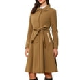 thumbnail image 4 of INSPIRE CHIC Women's Peter Pan Collar Single Breasted Belted Contrast Trim Swing Winter Coat M Khaki, 4 of 5