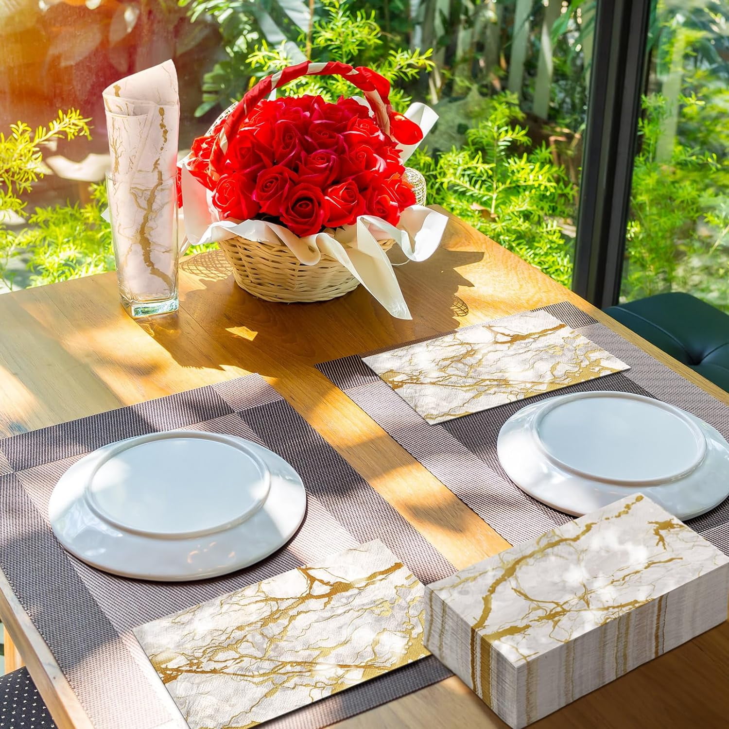 100 Pcs Marble Guest Napkins 2 Ply Disposable Guest Bathroom Paper Napkins Black Gold Marbleized Hand Towels for Home Bathroom Kitchen Table Decor (White Gold)