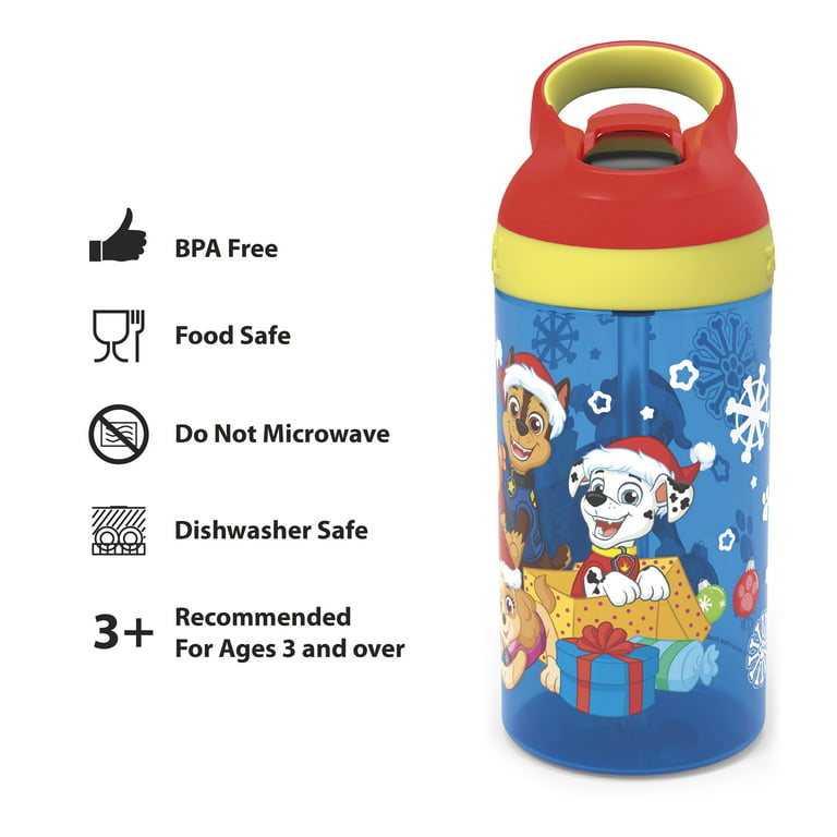 Zak Designs Paw Patrol Kids Water Bottle with Spout Cover and Built-in Carrying Loop, Durable Plastic, Leak-Proof Water Bottle Design for Travel (16