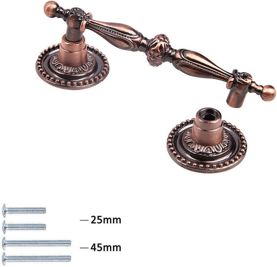 (10 Pack) 2.5" Vintage Drawer Pulls Antique Copper Cabinet Handles Euro Style,Antique Dresser Pull Kitchen Furniture Handle Bedroom Bathroom Hardware, Hole Centers:64mm(2-1/2 in)