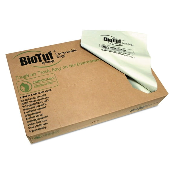 Heritage Biotuf Compostable Can Liners 40-45 gal .9 mil 40x46 Light Green 125/Carton Y8046TER01