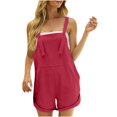 thumbnail image 1 of Yuyuzo Womens Cotton Linen Jumpsuits 1 Piece Square Neck Adjustable Strap Cami Shorts Summer Rompers, 1 of 6