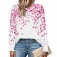thumbnail image 6 of HOMBOM Womens T-Shirts Puff Sleeve Fall Pink Crew Neck Tops Long Sleeve Floral for Women Relaxed Fit, 6 of 6