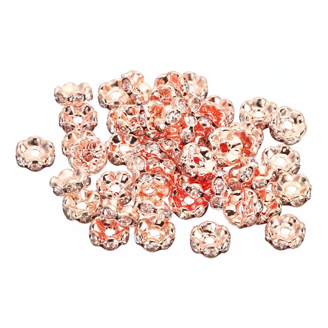 Unique Bargains 8mm Spacer Beads, 100pcs Bead Spacers Rhinestone Round Bulk Beads Wave for Jewelry Making, Rose Gold