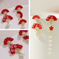 thumbnail image 4 of Wmool Boucles d'Oreilles en Éventail Irrégulier Rouge Style Chinois Unique pour Femmes, 4 of 9