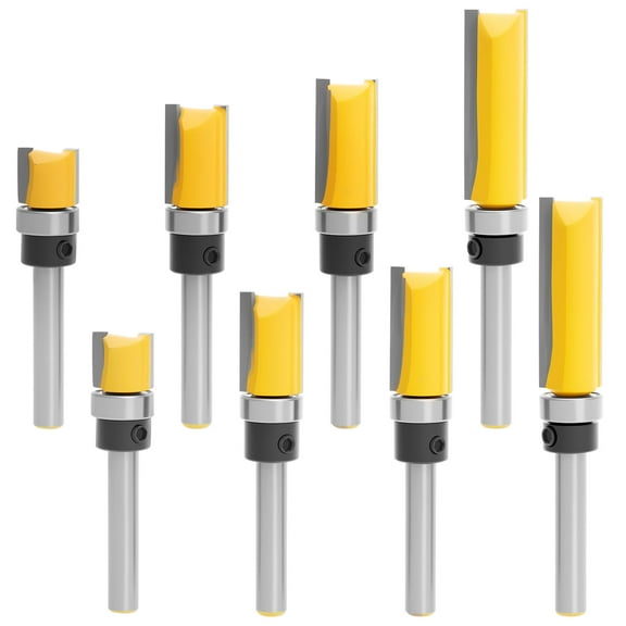 8Pcs Pattern Flush Trim Router Bit Set Carbide Bearing Carbide Router Bits Precision Cutting Milling Cutter Tool for Wood
