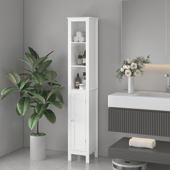 66.92" Tall Bathroom Storage Cabinet with Adjustable Shelves, Slim Freestanding Cabinet with Anti-Tip, Open Compartments, Space Saving for Home Small Spaces Bathroom Kitchen Living