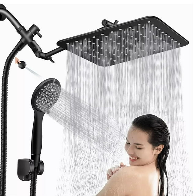 Regaderas para Baño de Lluvia de Alta Presión, Set de 10'' Cabeza de Ducha de Alta Presion, Regaderas para Baño con 5 Modos Regadera de Mano Brazo de Extensión de 12'' Soporte y Manguera etc