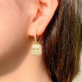 thumbnail image 4 of Square Dangle Round Charm Huggie Hoop Earrrings CZ Silver Plated Women Jewelry, 4 of 9