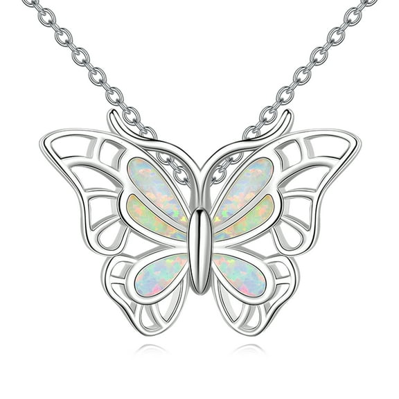 Butterfly Necklace 925 Sterling Silver Opal Neckalce Butterfly Jewelry Birthday Christmas Gift for Women