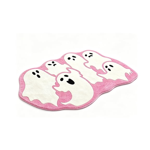 Halloween Ghost Bathroom Rug Cute Spooky Non Slip Bath Mat Machine Washable for Bathroom Home Decor Pink