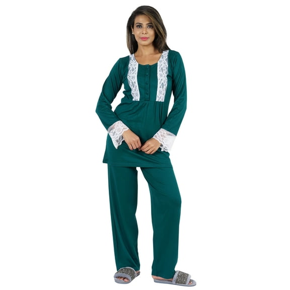 Bimba Solid Nightwear For Women 2pcs Sleepwear Set Lace Top & Pajama