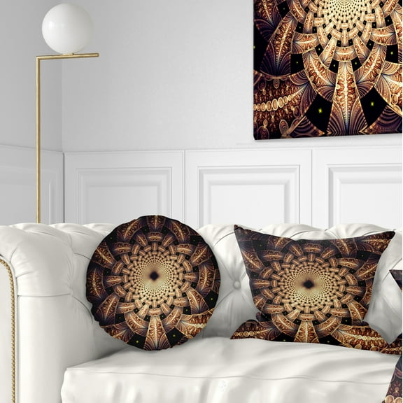Designart Brown Symmetrical Fractal Flower Design - Floral Throw Pillow - 12x20
