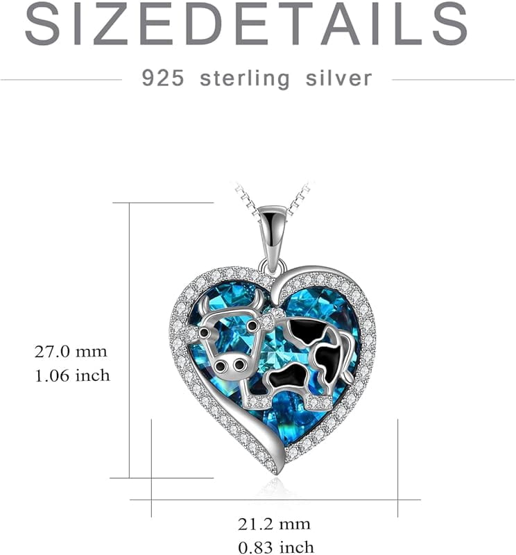 JKR  Mothers Day Gifts for Mom Cow Necklace Cow Gifts 925 Sterling Silver Cow Jewelry Birthday Gifts for Women Cow Lovers Daughter Sister Graduation