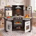 thumbnail image 2 of Wooden Kids Pretend Play Corner Kitchen Set Cooking Playset Toddler Toy Gift with Sounds & Lights(Brown), 2 of 20