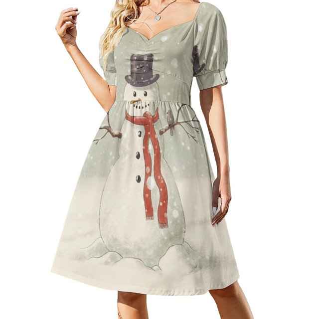 Vestido de manga corta de muñeco de nieve, vestido de verano para mujer, vestidos casuales, vestido de verano para mujer, vestidos de novia
