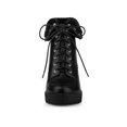 thumbnail image 6 of BLISSFUL STEP Women's Platform Block Heel Lace Up Foldable Ankle Boots Black 6, 6 of 7