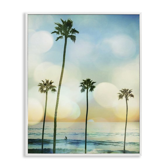 Stupell Industries Coastal Surfing Tropical Palms White Framed Giclee Art, 16 x 20, by Devon Davis