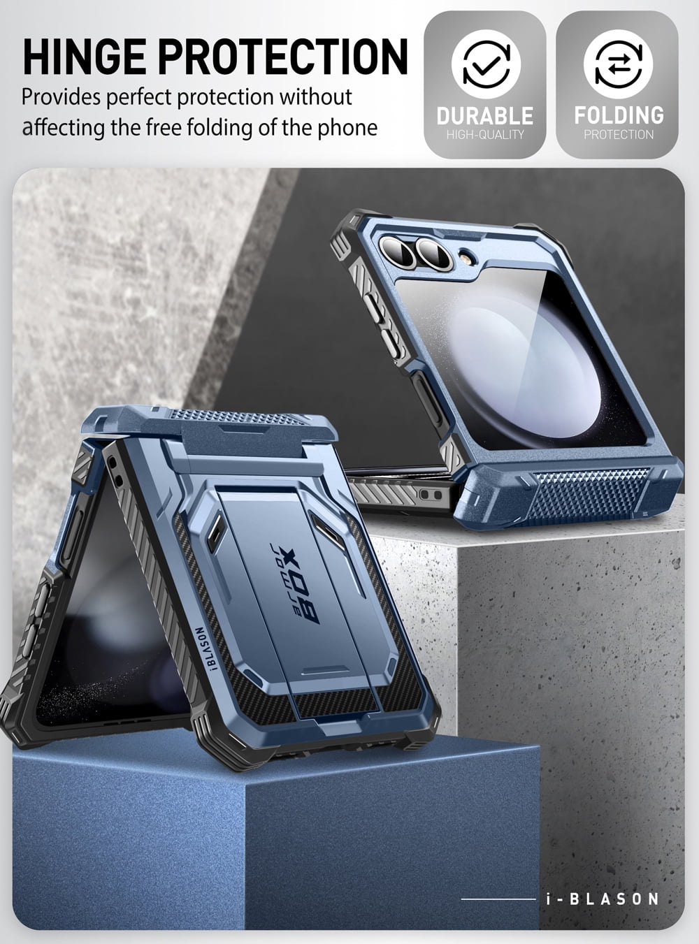 i-Blason Armorbox series for Samsung Galaxy Z Flip 6 / Flip 5 Case with Stand, [Built-in Screen Protector] [Hinge Protection] [Belt-Clip], Full-Body Protection Phone Case Cover, Tilt