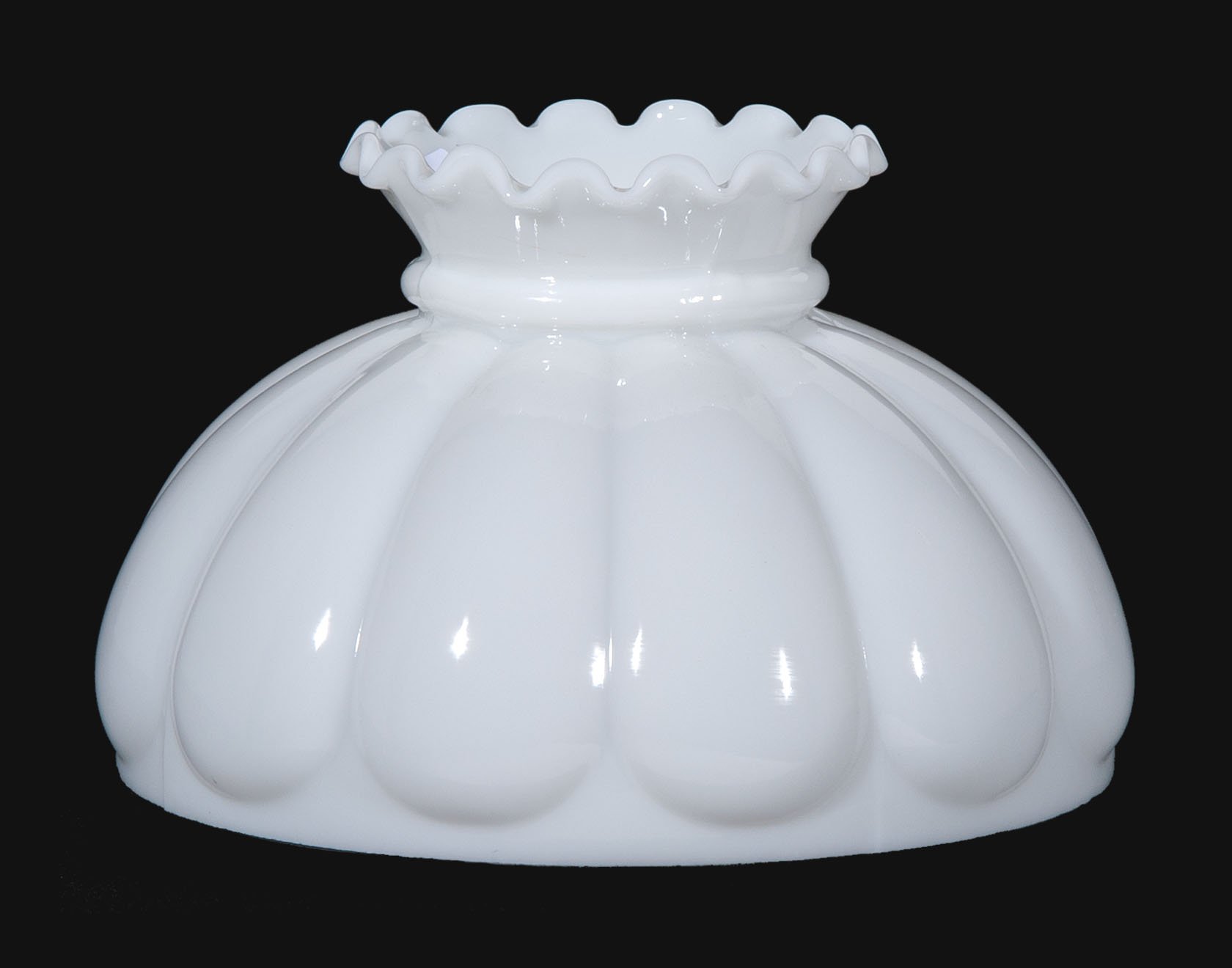 B&P Lamp® 9 7/8" Fitter Opal White Glass Melon Style Student Lamp Shade with Crimp Top Design