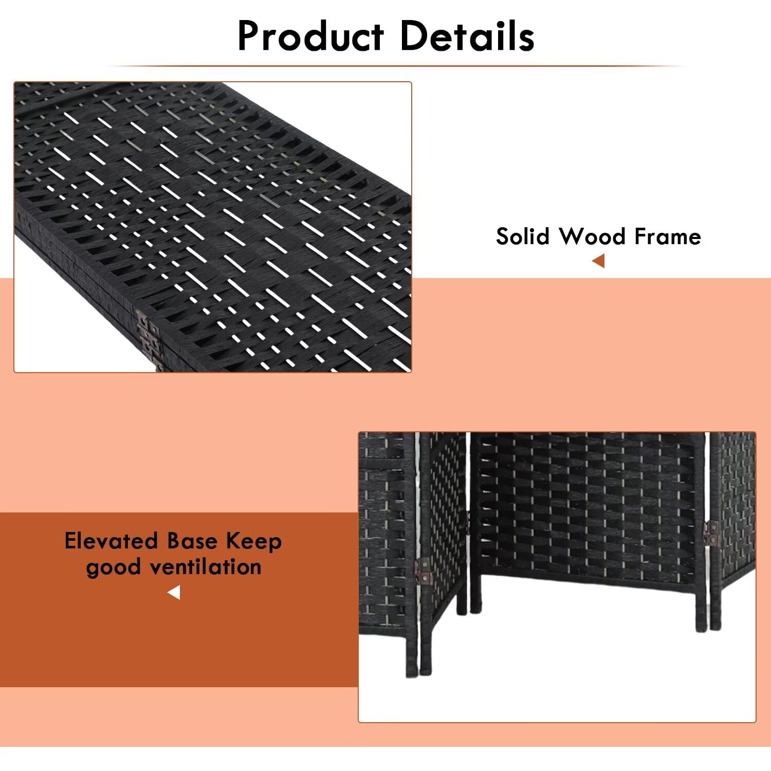 YRLLENSDAN,Room Dividers Panels Folding,Privacy wall Indoor,Wall Divider for Room Separation,Folding Privacy Screen, Freestanding,Wood,6 Panel,Black