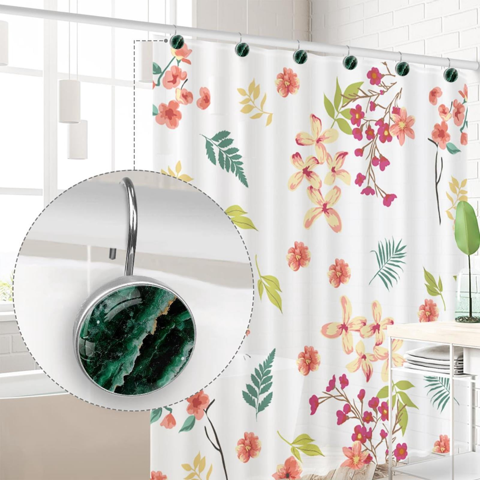 HemaKayy 12 Pcs Shower Curtain Hooks Bathroom Decorative Accessories Emerald Marble Green