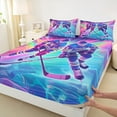 thumbnail image 3 of Manfei Ice Hockey Twin Sheet Sets for Kids, American Sports Twin Fitted Sheet, Cartoon Sport Theme Flat Sheet, Lightweight Room Decor, 3-Piece, 3 of 7