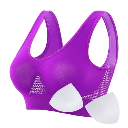 YHGFVOKJ Bras for Women Plus Size Proof Running Fitness Yoga Vest Underwear Thin Padded No Wire Push Up Breathable Sports Bra Women s Lingerie  Sleep Purple XL