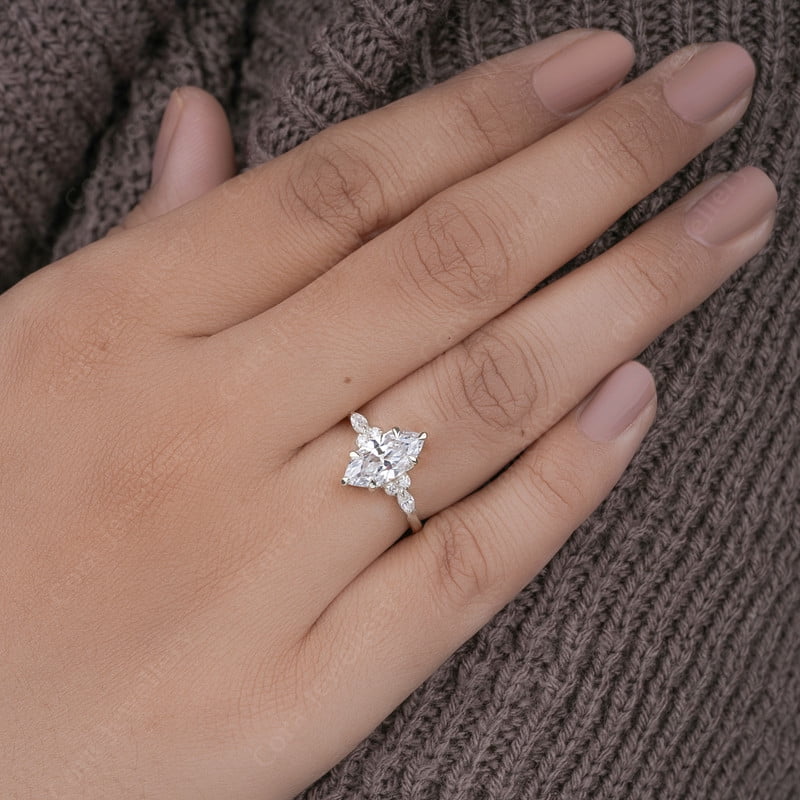Cora Jewellery 1.5CT Marquise Cut Moissanite Engagement Ring for Women, 10K White Gold, 10.5 US