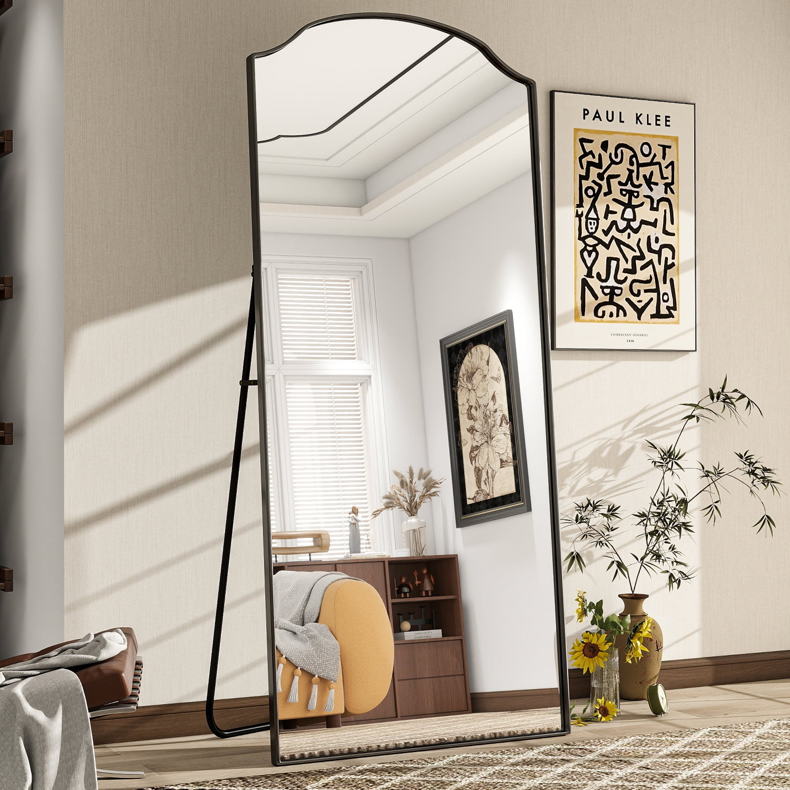 AUROMIR 71"x32" Arched Full Length Mirror Floor Mirror with Stand, Black