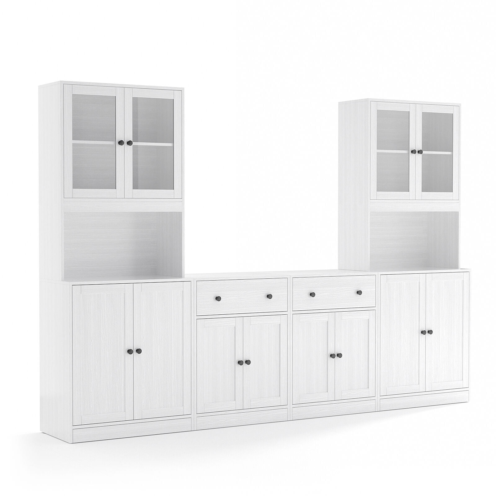 RichYa 4Pcs Kitchen Pantry Storage Cabinet Set,Modular Furniture Cabinets with Display Glass Doors,Hutch Buffet Cabinet with Drawers & Countertop for Dining Room,White