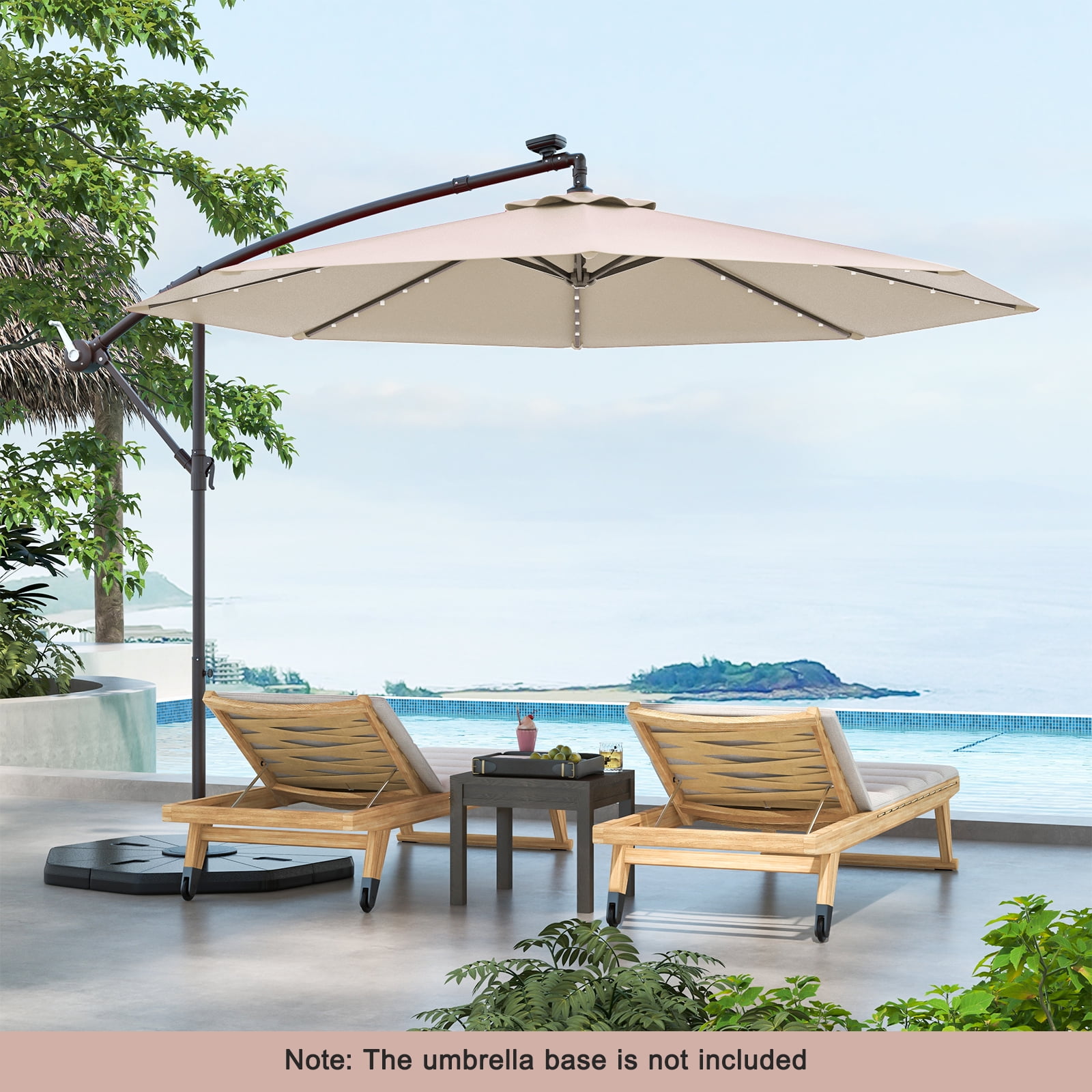 Costway 8.2' Beige Round Cantilever Patio Umbrellas, LED Lights