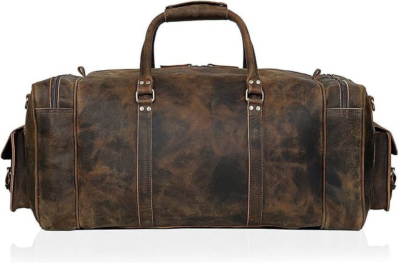 RUZIOON Large duffel bags for men hold all leather travel bag overnight gym sports weekend bag (24" Large)