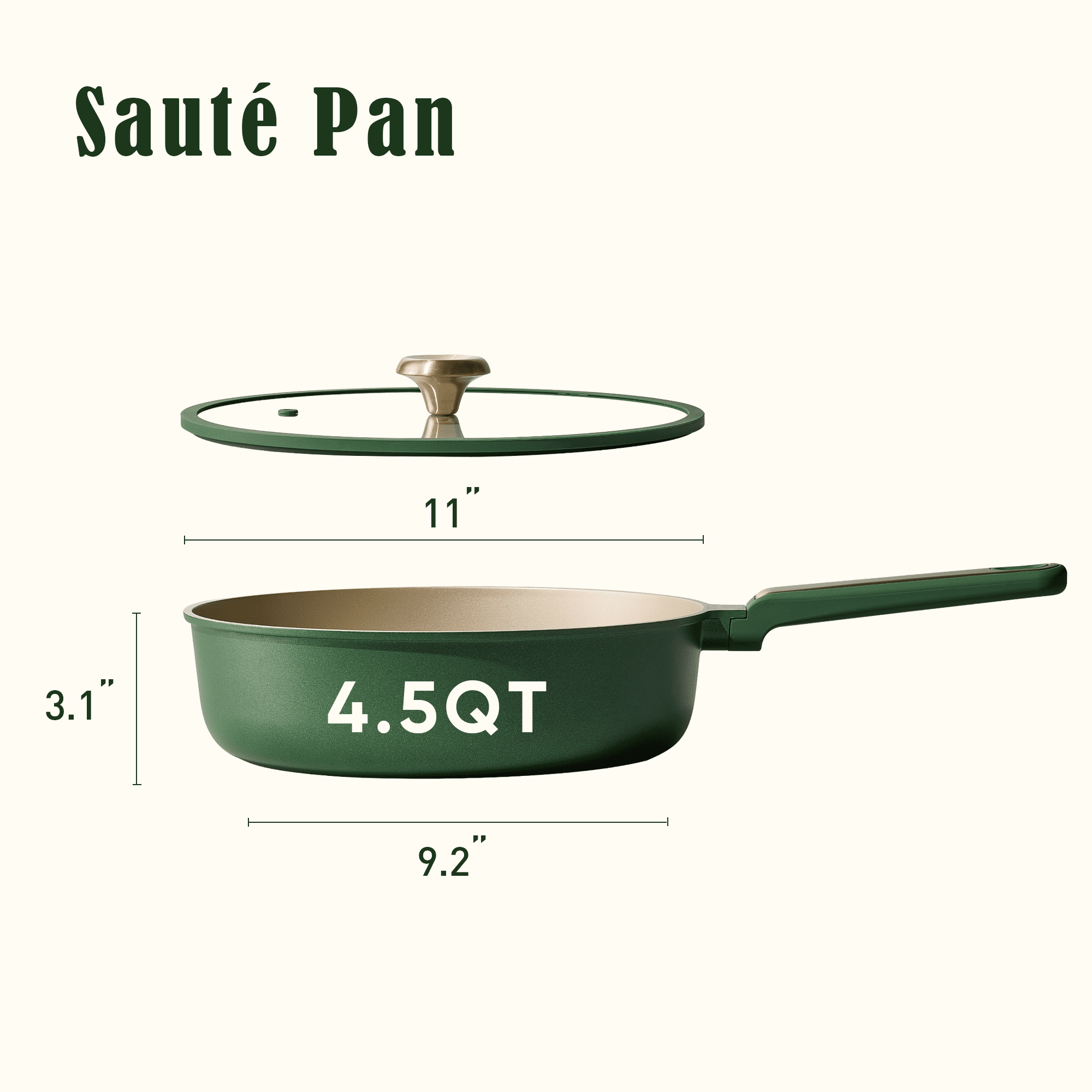 Carote 4.5 QT Nonstick Sauté Pan with Lid, 11" Deep Frying Pan, Induction Compatible, Easy to Clean, Green
