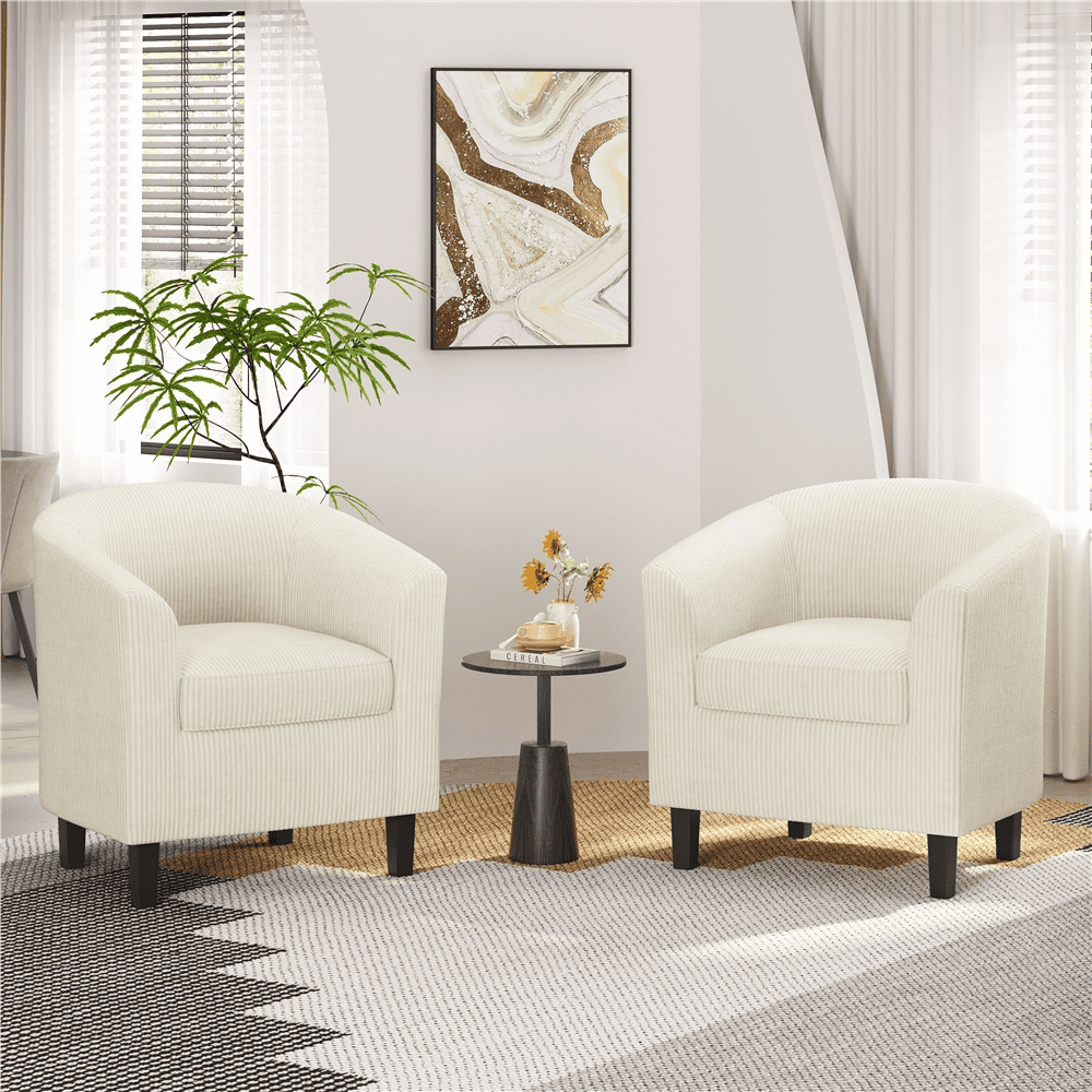 Renwick Upholstered Corduroy Fabric Accent Arm Chair for Living Room, Set of 2, Beige