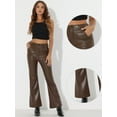 thumbnail image 2 of DARING DIVA Women's Faux Leather Flared High Waist Bell Bottom PU Trousers M Coffee, 2 of 6