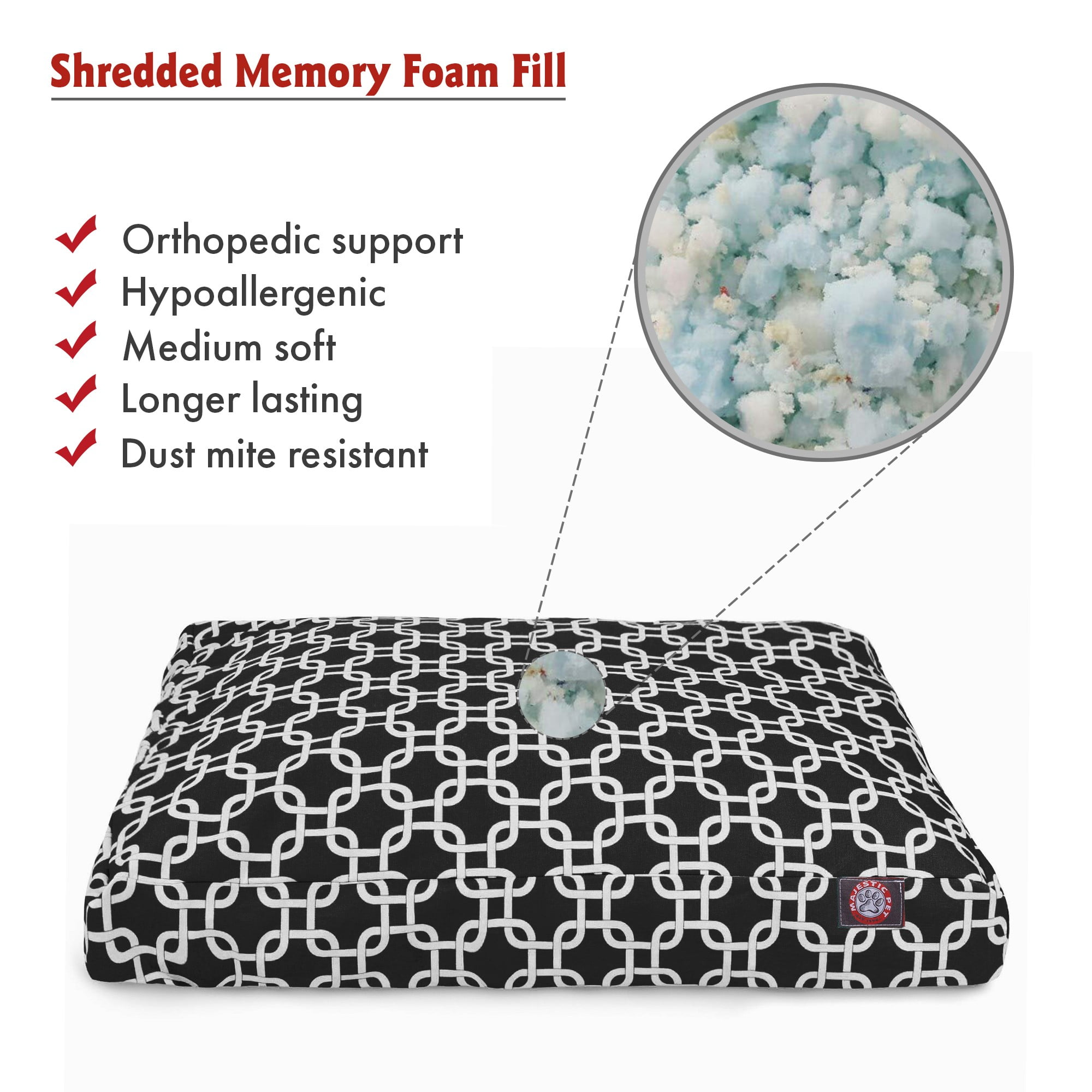 Majestic Pet | Links Shredded Memory Foam Rectangle Pet Bed For Dogs, Removable Cover, Black, Small