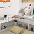 thumbnail image 5 of L-Shaped Corner Full Platform Beds, Wood Frame with Trundle and Drawers Full Bed with Built-in Desk, 3 Full Beds in 1 for Boys Girls Teens, White, 5 of 7